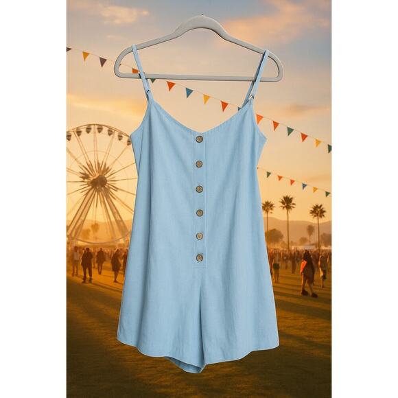 Roxy Afterglow Lights Romper Blue Linen Small NWT summer festival minimalist - Picture 1 of 12